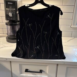 St. John Black Embellished Tank Top
